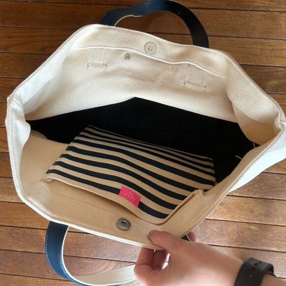 Keep Collective Canvas Purse Cream Navy Blue Color Block Shoulder Tote Bag Boho - Picture 10 of 14